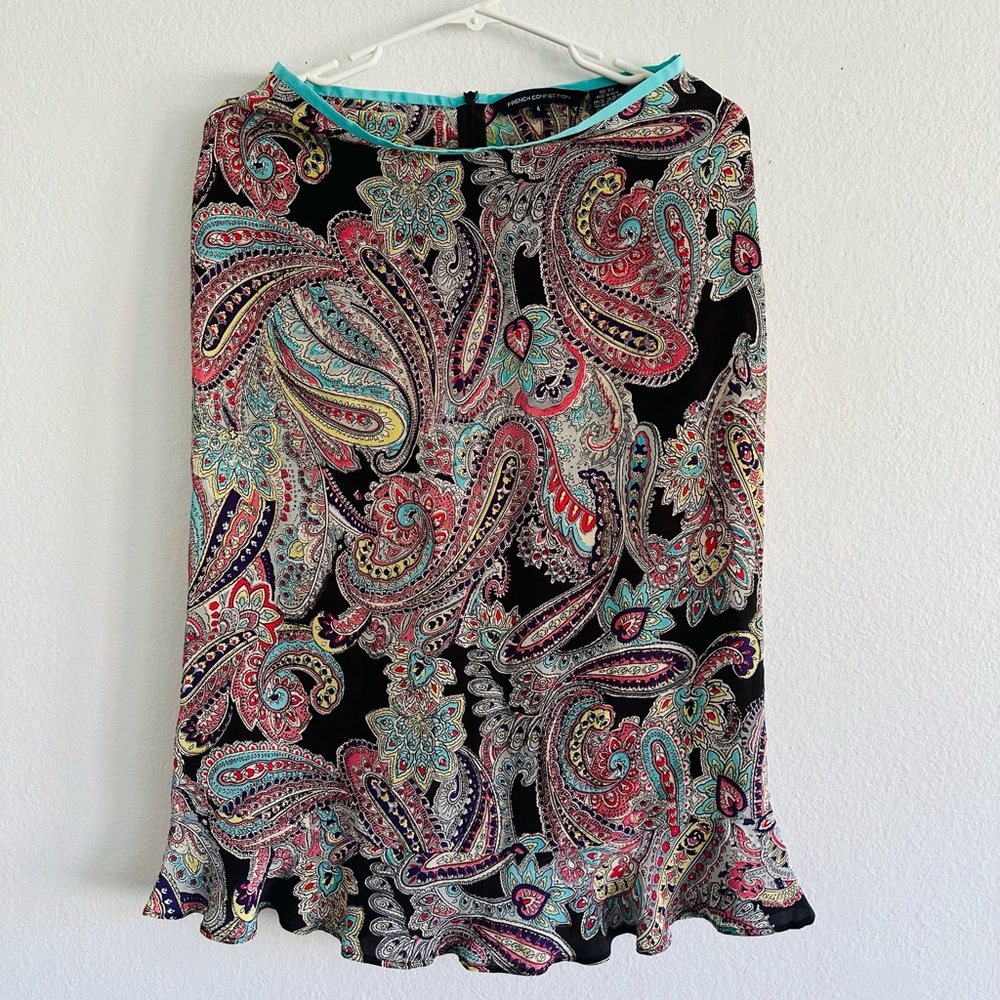 NWOT French connection 100% silk floral silk skirt size 4